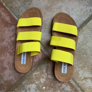 yellow steve madden slip on sandals